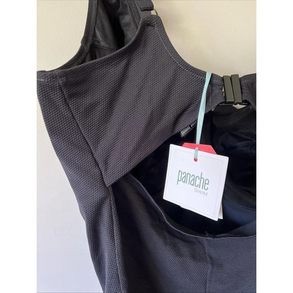 Panache Swim Rita Plunge One Piece Swimsuit Solid Black Womens Size 38M New